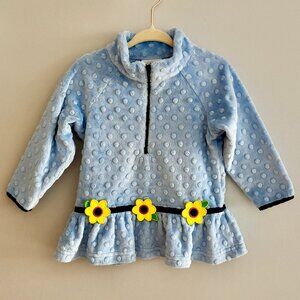 Florence Eiseman Blue Fleece Floral Half Zip Peplum Sweatshirt PLAY 2T